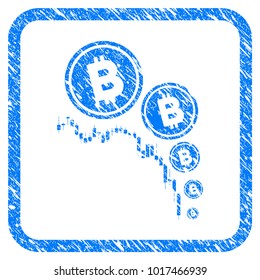 Bitcoin Deflation Chart rubber seal stamp imitation. Icon vector symbol with grunge design and corrosion texture inside rounded square. Scratched blue emblem on a white background.
