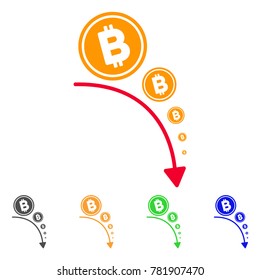 Bitcoin Deflation Trend icon. Vector illustration style is a flat iconic bitcoin deflation trend symbol with grey, green, blue, yellow color versions. Designed for web and software interfaces.