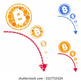 Bitcoin deflation trend mosaic of circle elements in different sizes and color tones, based on Bitcoin deflation trend icon. Vector circle elements are grouped into blue mosaic.
