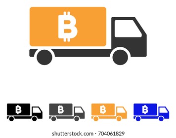 Bitcoin Delivery Car icon. Vector illustration style is flat iconic symbol with black, gray, orange, blue color variants. Designed for web and software interfaces.