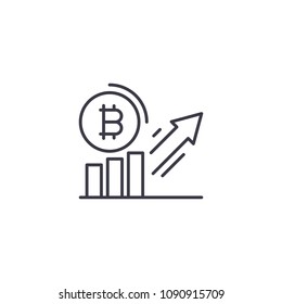 Bitcoin Demand Increase Linear Icon Concept. Bitcoin Demand Increase Line Vector Sign, Symbol, Illustration.