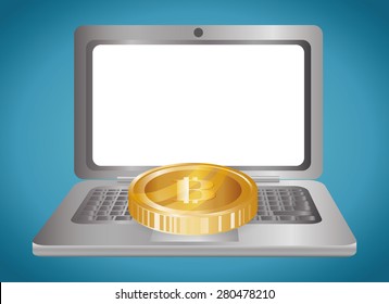 Bitcoin design over blue background, vector illustration.
