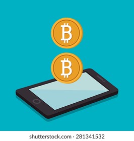Bitcoin design over blue background, vector illustration.