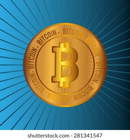 Bitcoin design over blue background, vector illustration.