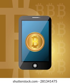 Bitcoin design over gold background, vector illustration.