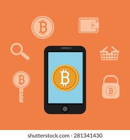 Bitcoin design over orange background, vector illustration.