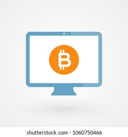 Bitcoin and desktop computer. Crypto currency concept. Digital currency. Vector illustration, flat design