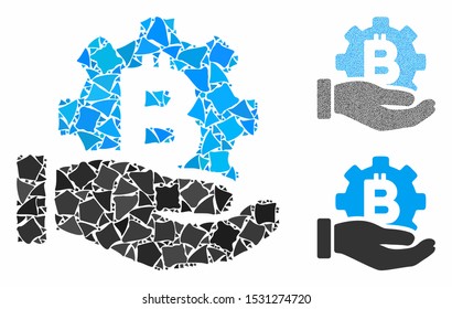 Bitcoin development service hand mosaic of uneven parts in various sizes and shades, based on Bitcoin development service hand icon. Vector rough parts are combined into mosaic.