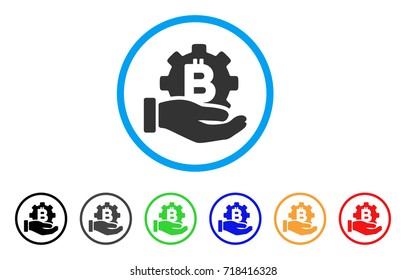 Bitcoin Development Service Hand rounded icon. Style is a flat bitcoin development service hand gray symbol inside light blue circle with black, gray, green, blue, red, orange variants.