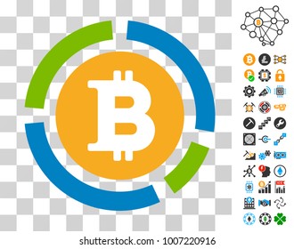 Bitcoin Diagram icon with bonus bitcoin mining and blockchain symbols. Vector illustration style is flat iconic symbols. Designed for blockchain websites.