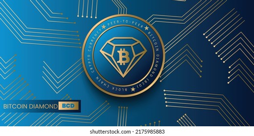BitCoin Diamond (BCD) verschlüsselt Währung metallische Münze Vektorgrafik. Blockchain-basiertes Virtual-Geld-Konzept, futuristisches Banner, Hintergrund- und Hintergrunddesign.