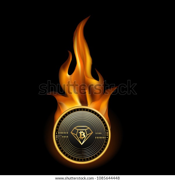 Bitcoin Diamond Cryptocurrency Coin On Fire Stock Vector