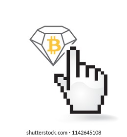 Bitcoin Diamond Cryptocurrency Coin Sign Hand Cursor Click Isolated