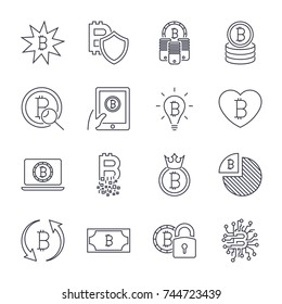 Bitcoin different icons set for internet money crypto currency symbol and coin image for using in web, apps, programs and other. Editable Stroke