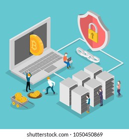 bitcoin digital crypto currency , blockchain and security concept. vector illustration 