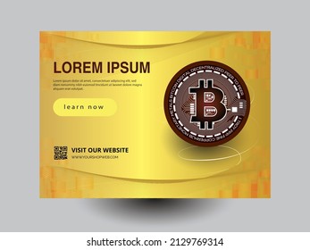 Bitcoin digital crypto currency vector slider banner design template, Blockchain