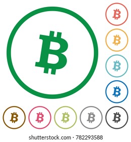 Bitcoin digital cryptocurrency flat color icons in round outlines on white background