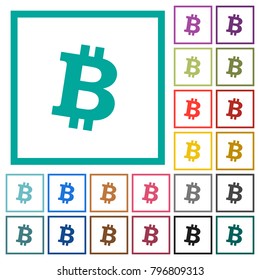 Bitcoin digital cryptocurrency flat color icons with quadrant frames on white background