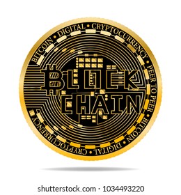 Bitcoin Digital Cryptocurrency. Golden coin with bitcoin symbol isolated on white background.vector eps 10
