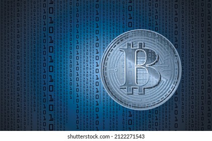 Bitcoin digital cryptocurrency, sign binary code number. Background binary code. Big data mining technology. Blue glowing abstract vector illustration of online electronic payments. Vector
