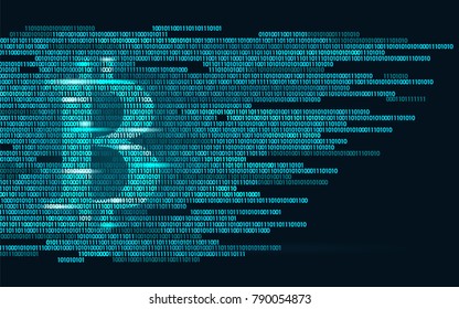 Bitcoin digital cryptocurrency sign binary code number. Big data information mining technology. Blue glowing abstract web internet electronic payment vector illustration