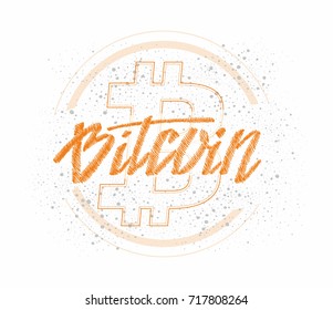 Bitcoin digital currency banner template. Hand drawn lettering Bitcoin