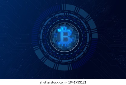 bitcoin digital currency and circles hologram, futuristic digital money and technology world network concept, vector illustration. wireframe, plexus with dots