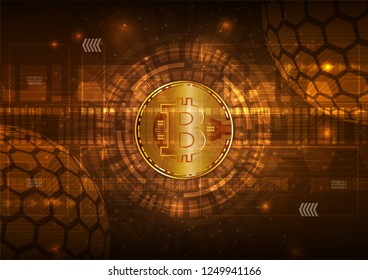 Bitcoin digital currency with circuit abstract vector background for technology, business and online marketing
