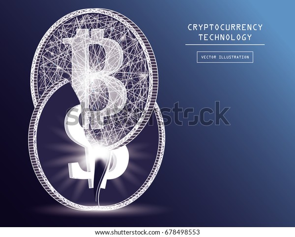 ドルのコンセプトベクターイラストを基にした ビットコイン型のデジタル通貨コインは 世界の金融システムにダメージを与える ビットコインとドル 記号を含む暗号通貨のトークンコイン Blockchain暗号通貨のコンセプト のベクター画像素材 ロイヤリティフリー