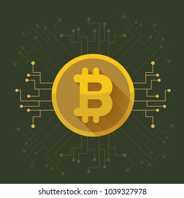 Bitcoin digital currency coin golden icon. vector illustration