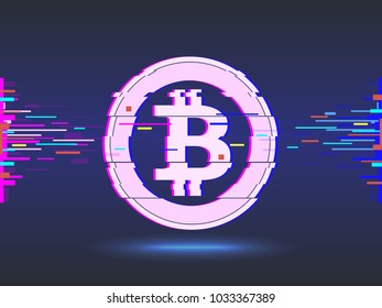 Bitcoin digital currency coin.glitch design, abstract background.cyber network background. vector illustration