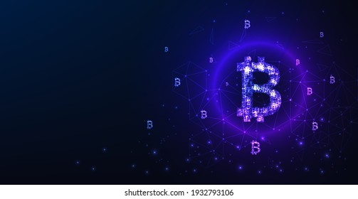 Bitcoin digital currency concept.Vector bitcoin currency logo on Dark Blue background.Financial technology worldwide network concept.vector illustration.