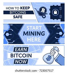 Bitcoin digital currency creative vector banners and design elements. Stylish illustrations for web design