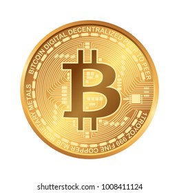 Bitcoin. Digital currency. Cryptocurrency. Golden coin with bitcoin symbol isolated on white background.