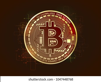 Bitcoin. Digital currency. Cryptocurrency. Golden coin with bitcoin symbol isolated on white background.