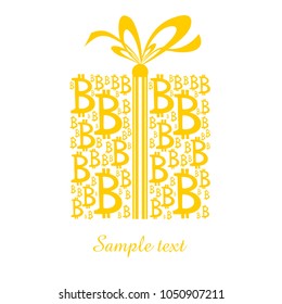 Bitcoin. Digital currency. Cryptocurrency. Money. Celebration background with gift boxes and place for your text. Vector Illustration