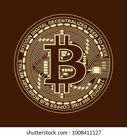 Bitcoin. Digital currency. Cryptocurrency. Bitcoin symbol isolated on brown background.