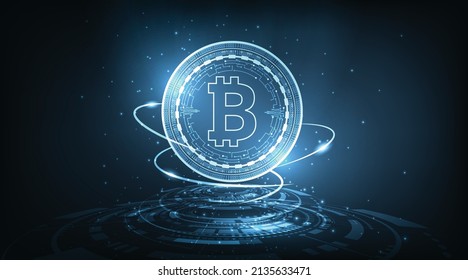 Bitcoin digital currency design.Bitcoin currency coin on Dark Blue background.vector illustration.