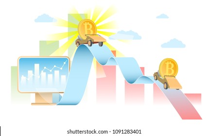 Bitcoin digital currency exchange rate concept vector realistic illustration. Cryptocurrency stock market, bitcoin price chart.