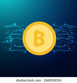 Bitcoin digital currency, futuristic digital money, technology worldwide network concept, vector illustration