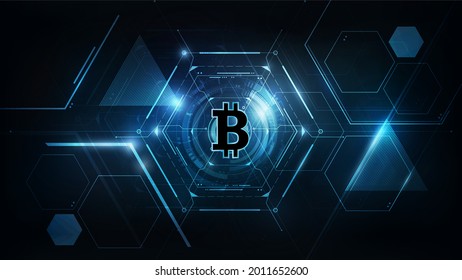 Bitcoin digital currency, futuristic digital money, technology worldwide network concept, vector illustration