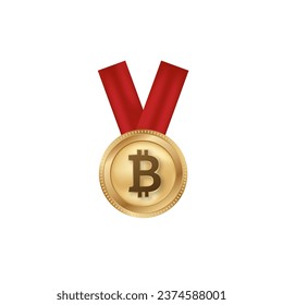 Bitcoin digital currency gold medal reward vector