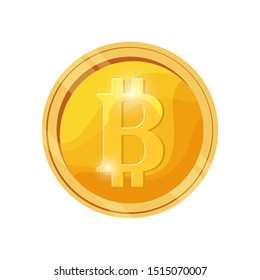 Bitcoin Digital Currency Golden Glossy Icon Design Vector