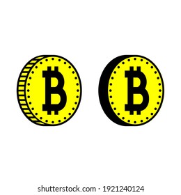 Bitcoin or digital currency icons. Coins with bitcoin signs with different edges. Vector Illustration