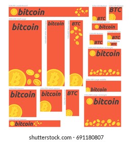 Bitcoin digital currency vector banner set. Banners for bitcoin, stock market and business, investing, making money, profit, cryptocurrency. For web design, banners, promotional materials, etc