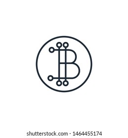  Bitcoin digital currency.Coin. Vector linear icon, white background.