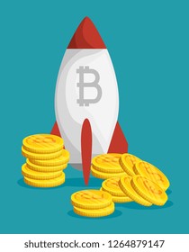 bitcoin digital financial currency with rocket
