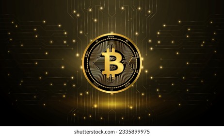 Bitcoin. Digital golden coin. Cryptocurrency.  Vector illustration.