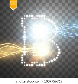 Bitcoin. Digital money. Concept design of cryptocurrency. Sign bitcoin on transparent background with particles energy. Vector illustration. EPS 10.