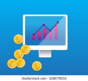Bitcoin digital money, cryptocurrency system and mining process. Flat modern vector web design. The most popular cryptocurrencies. Bitcoin mining. Free ways.